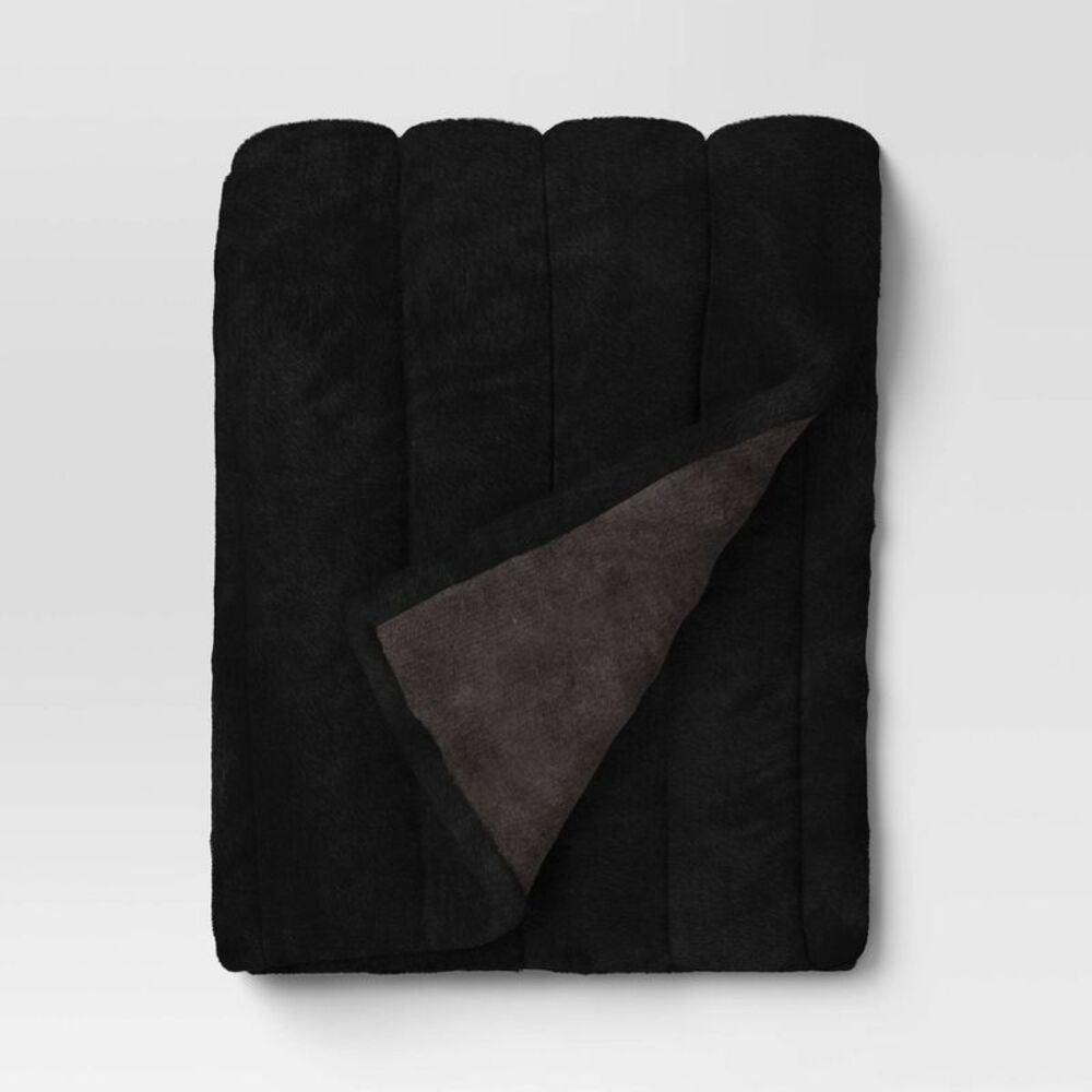 Threshold - Channel Faux Fur Throw Black - Threshold Black